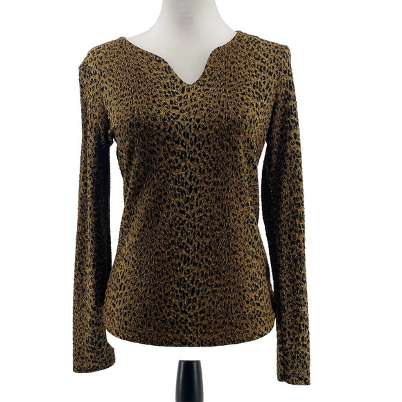Conrad C Top Women's Small Animal Print Stretch Boho‎ Chic Gold Leopard Cheetah - Picture 1 of 8